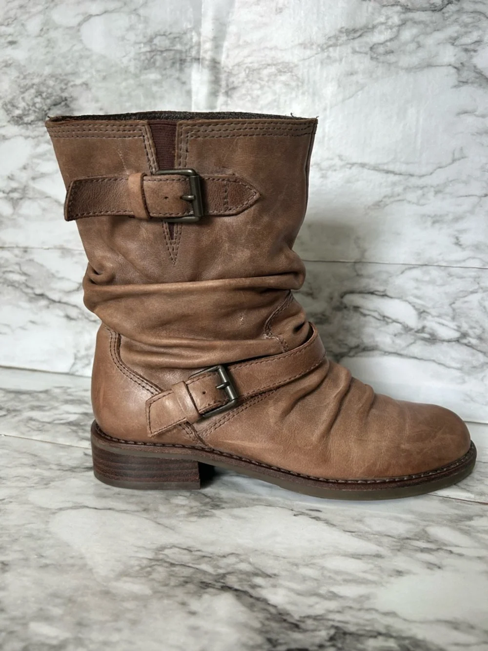 Matisse | women’s size 6.5 leather Boots slouchy, distressed buckle moto style - Picture 5 of 13
